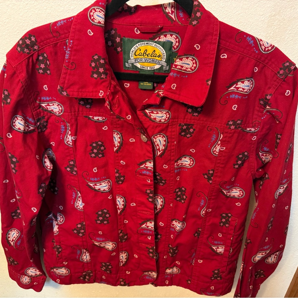 VTG Cabela's Women's Western Paisley Bandana Trucker Blazer Jacket Canvas Size S